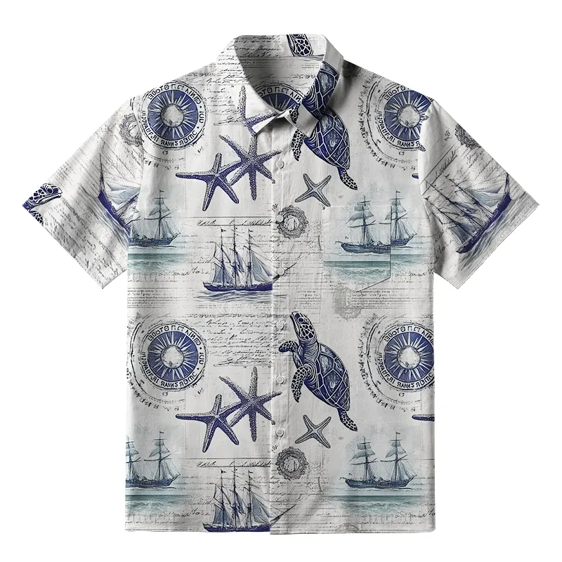 Tokyo-Tiger Retro Nautical Elements Button-up Shirt