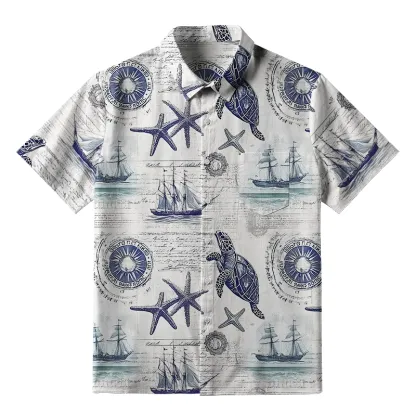 Tokyo-Tiger Retro Nautical Elements Button-up Shirt