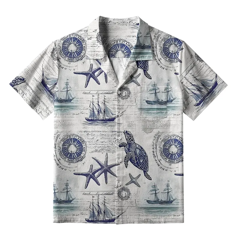 Tokyo-Tiger Retro Nautical Elements Aloha Hawaiian Shirt