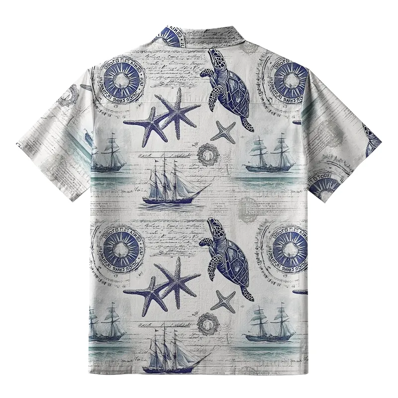 Tokyo-Tiger Retro Nautical Elements Aloha Hawaiian Shirt
