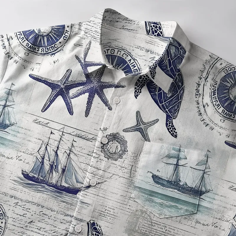 Tokyo-Tiger Retro Nautical Elements Button-up Shirt