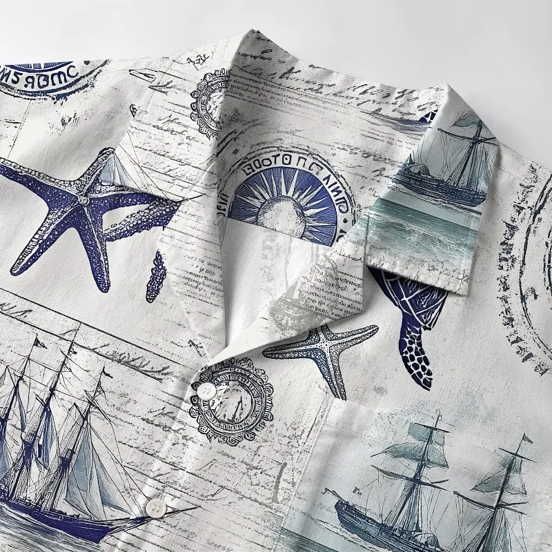 Tokyo-Tiger Retro Nautical Elements Aloha Hawaiian Shirt