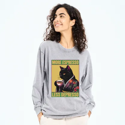 Tokyo-Tiger Up Caffeine Down Depression Washed Long Sleeve T-Shirt