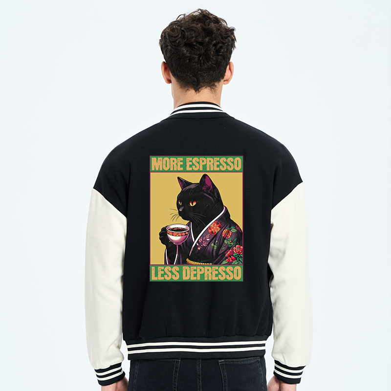 Tokyo-Tiger Up Caffeine Down Depression Embroidery Varsity Jacket