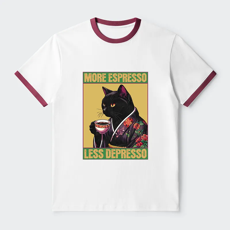 Tokyo-Tiger More Caffeine Less Depression Contrast Trim T-Shirt