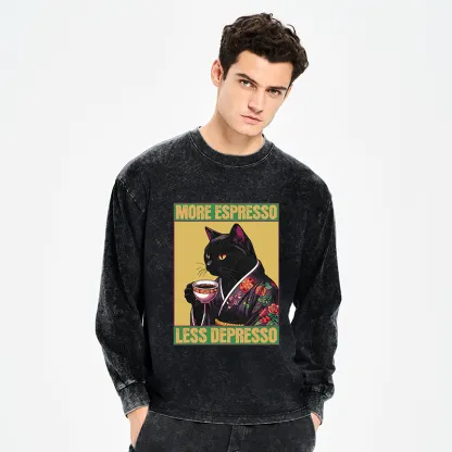 Tokyo-Tiger Up Caffeine Down Depression Washed Long Sleeve T-Shirt
