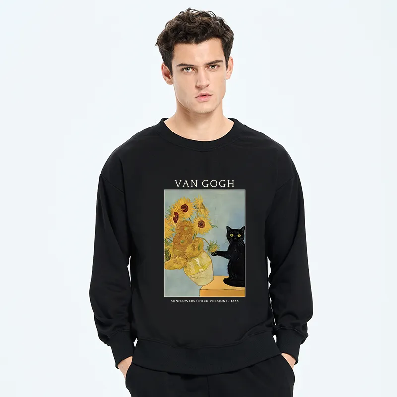 Tokyo-Tiger Black Cat With Sunflowers Sweatshirt