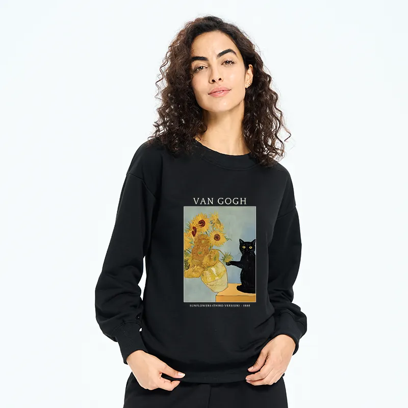 Tokyo-Tiger Black Cat With Sunflowers Sweatshirt