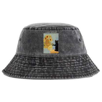 Tokyo-Tiger Black Cat With Sunflowers Washed Bucket Hat