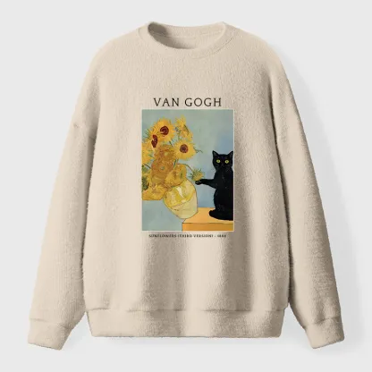 Tokyo-Tiger Black Cat With Sunflowers Fuzzy Sweatshirt