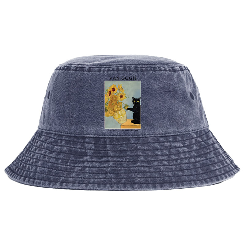 Tokyo-Tiger Black Cat With Sunflowers Washed Bucket Hat