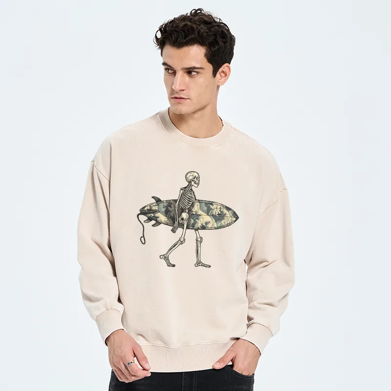 Tokyo-Tiger Skeleton Ready To Go Surfing Washed Sweatshirt