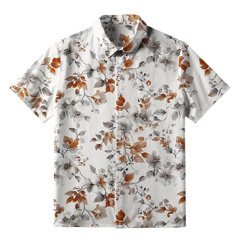 Tokyo-Tiger Subtle Autumnal Leaf Button-up Shirt