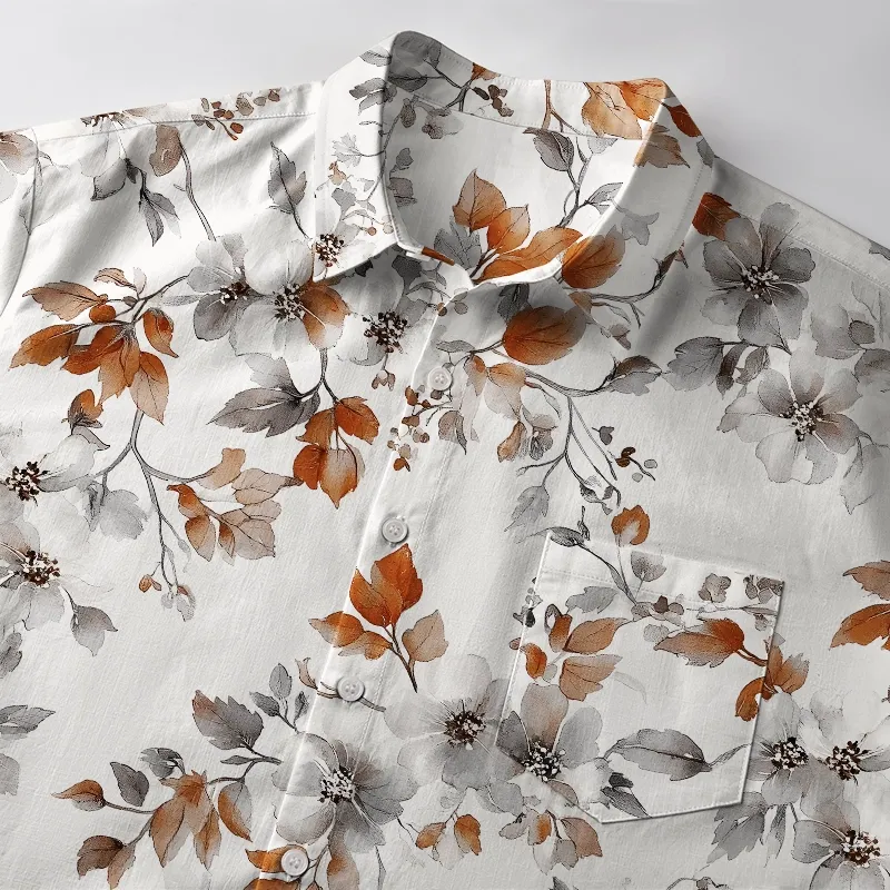 Tokyo-Tiger Subtle Autumnal Leaf Button-up Shirt