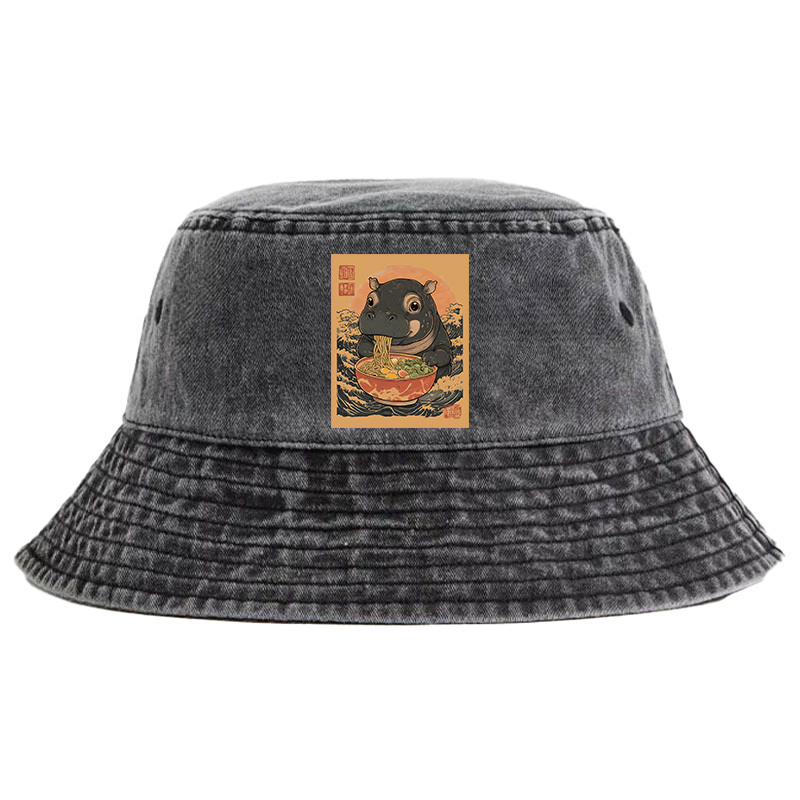 Tokyo-Tiger Moo Deng Eat Ramen Washed Bucket Hat Sale