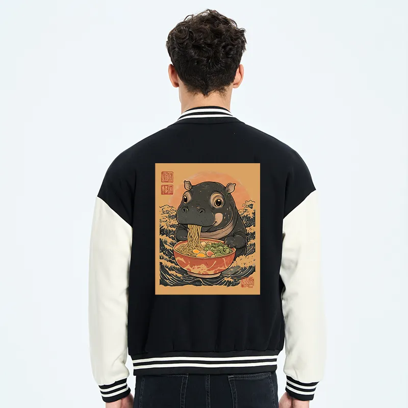 Tokyo-Tiger Moo Deng Eat Ramen Embroidery Varsity Jacket