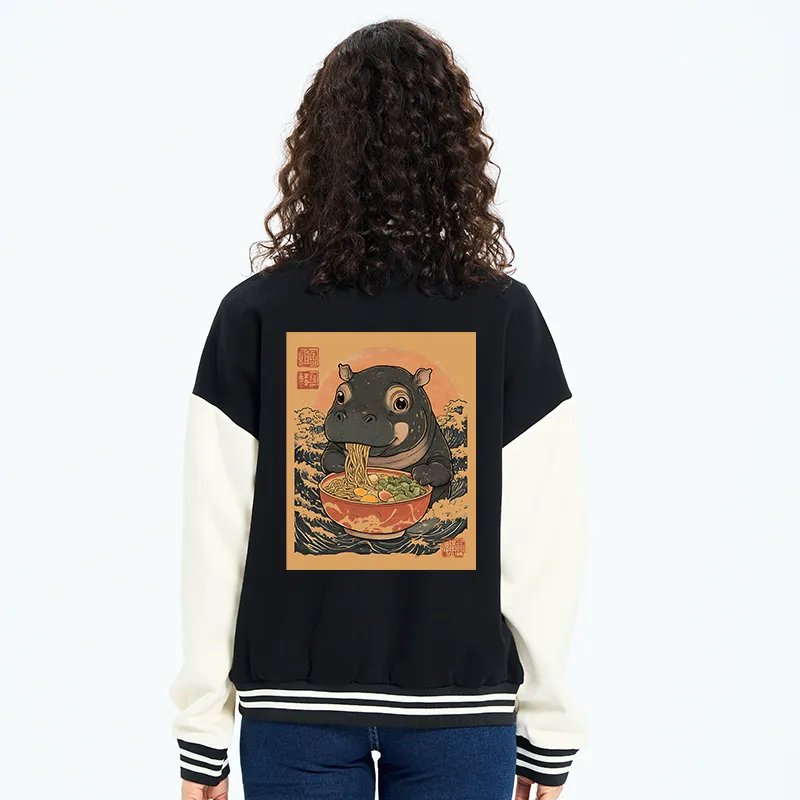 Tokyo-Tiger Moo Deng Eat Ramen Embroidery Varsity Jacket