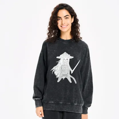 Tokyo-Tiger Japanese Samurai Cat Washed Sweatshirt