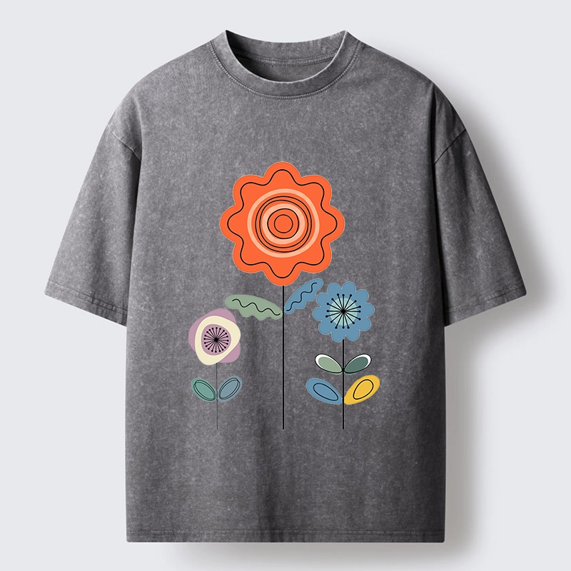 Tokyo‑Tiger Retro Floral Art Washed T‑Shirt