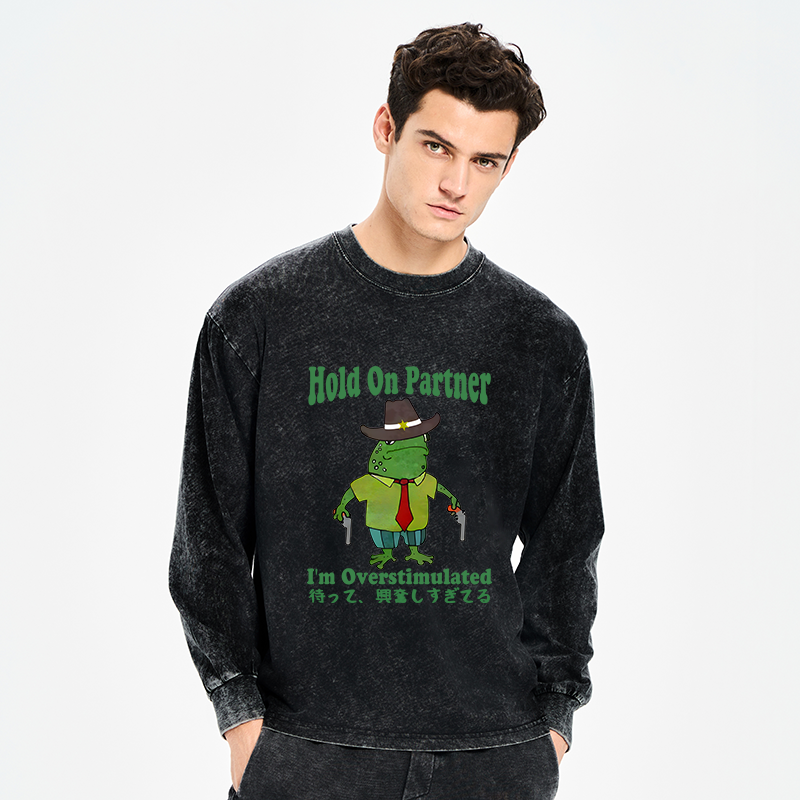 Tokyo-Tiger Wait I'm Too Excited Washed Long Sleeve T-Shirt