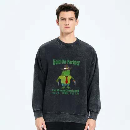 Tokyo-Tiger Wait I'm Too Excited Washed Sweatshirt