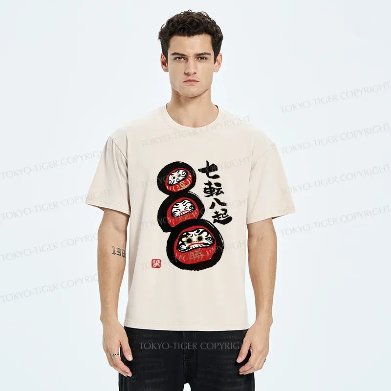 Tokyo-Tiger Funny Daruma Washed T-Shirt