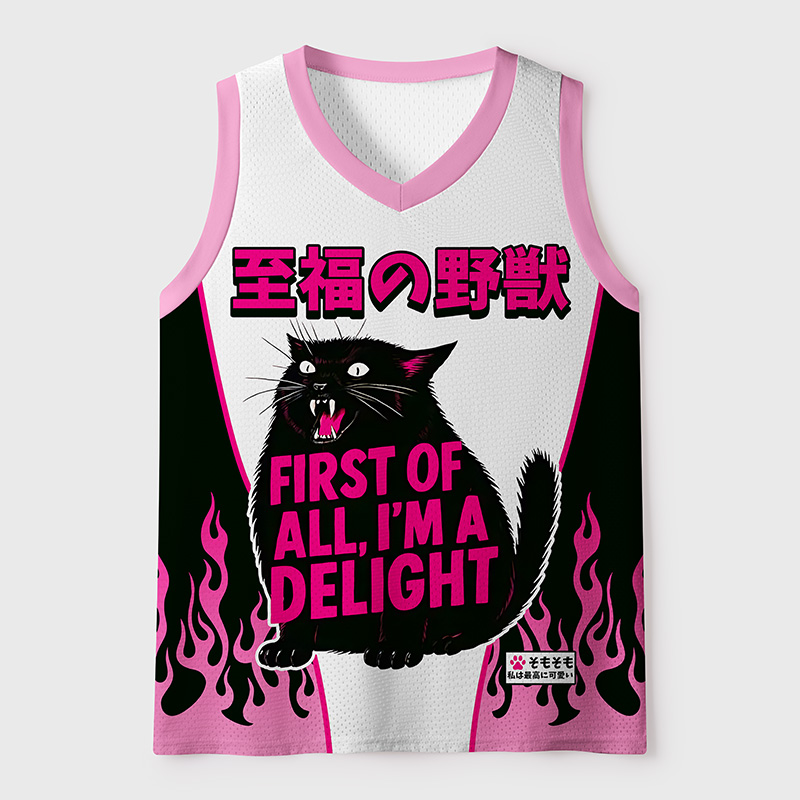 Tokyo-Tiger Sassy Black Cat Funny Vibe Mesh Tank Top