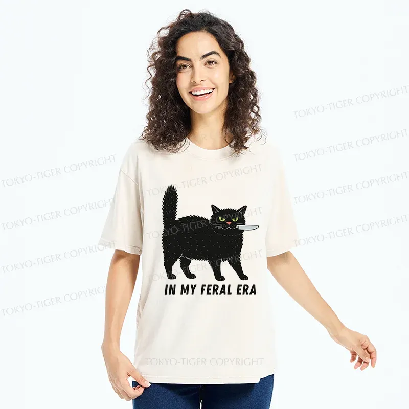 Tokyo-Tiger Black Cat With A Knife Washed T-Shirt