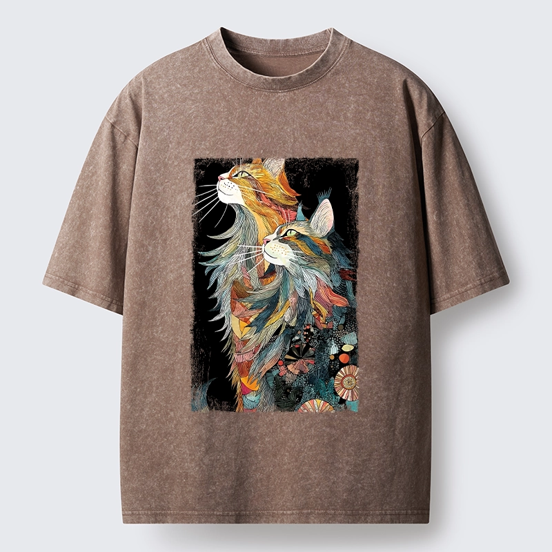 Tokyo‑Tiger Bohemian Cat Pair Washed T‑shirt