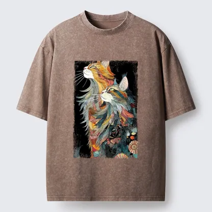 Tokyo‑Tiger Bohemian Cat Pair Washed T‑shirt
