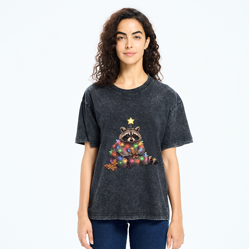 Tokyo-Tiger Christmas Raccoon Funny Meme Washed T-Shirt