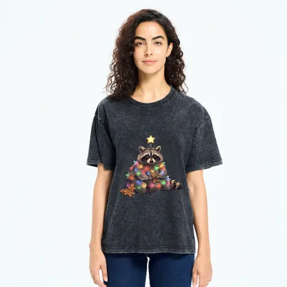 Tokyo-Tiger Christmas Raccoon Funny Meme Washed T-Shirt