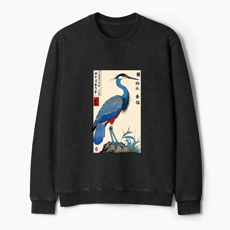 Tokyo-Tiger Colorful Crane Washed Terry Sweatshirt