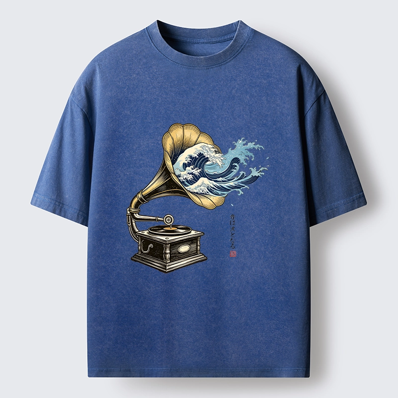 Tokyo‑Tiger Funny Wave Gramophone Washed T‑Shirt