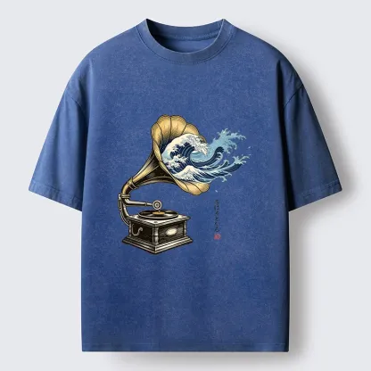 Tokyo‑Tiger Funny Wave Gramophone Washed T‑Shirt