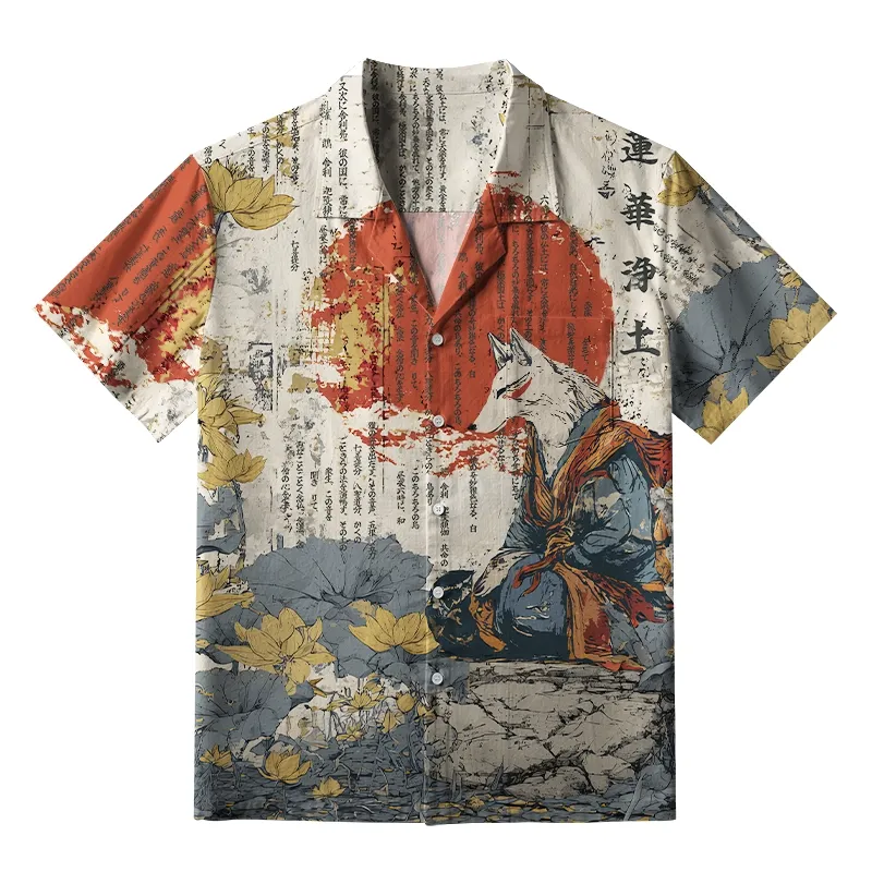 Tokyo-Tiger Fox Fairy On Lotus Pure Land Aloha Hawaiian Shirt