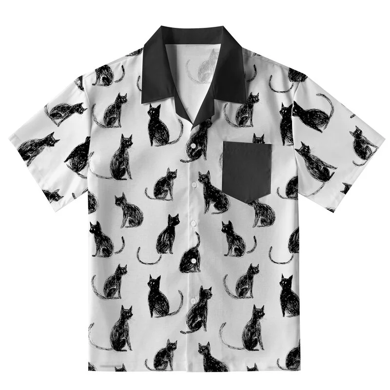 Tokyo-Tiger Black Cat White Hawaiian Shirt