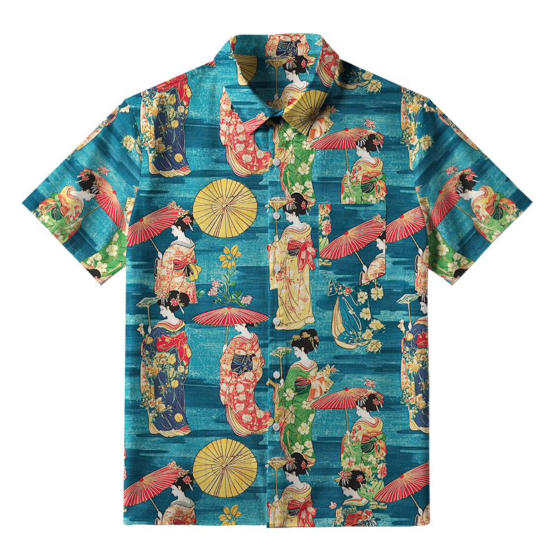Tokyo-Tiger Japanese Geisha Button-up Shirt