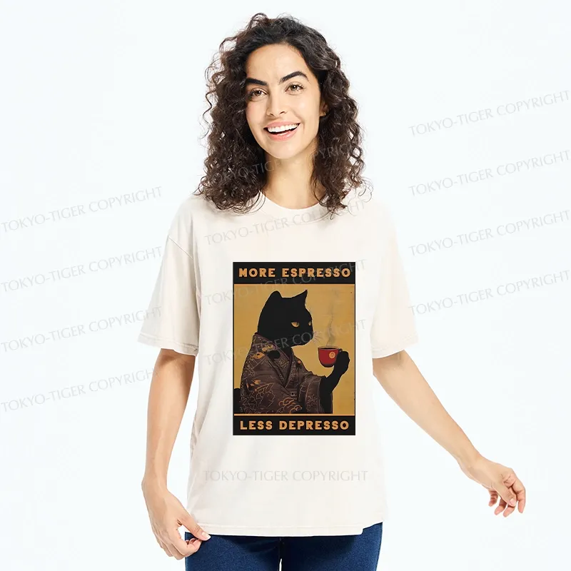 Tokyo-Tiger More Espresso Less Depresso Retro Washed T-Shirt
