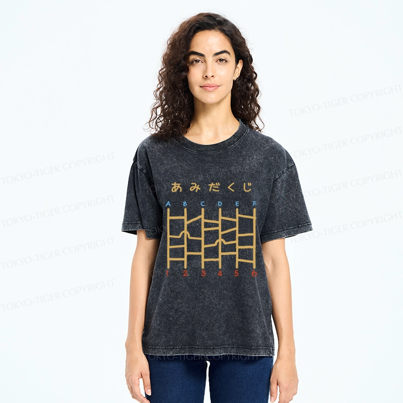 Tokyo-Tiger Japanese Ladder Lottery Game Washed T-Shirt