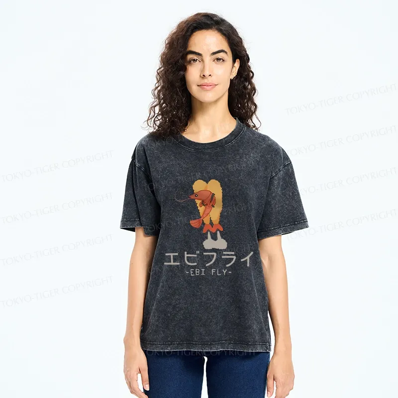 Tokyo-Tiger Yummy Fried shrimp Washed T-Shirt
