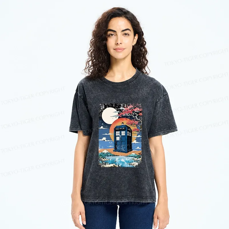 Tokyo-Tiger Tardis Under The Moonlight Washed T-Shirt