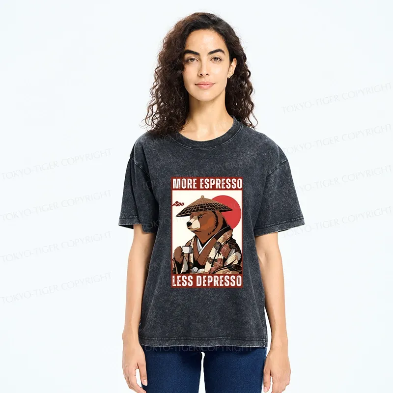 Tokyo-Tiger More Espresso Less Depresso Bear Washed T-Shirt