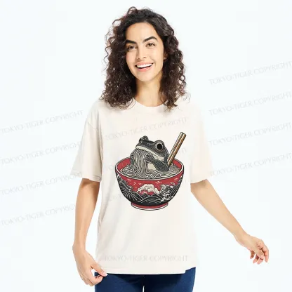 Tokyo-Tiger Funny Frog Eating Ramen In A Bowl Washed T-Shirt