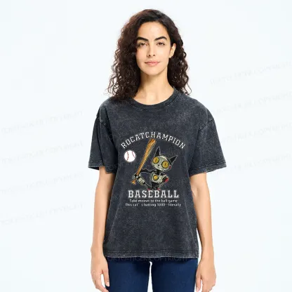 Tokyo-Tiger Take Cat To A Baseball Game Washed T-Shirt