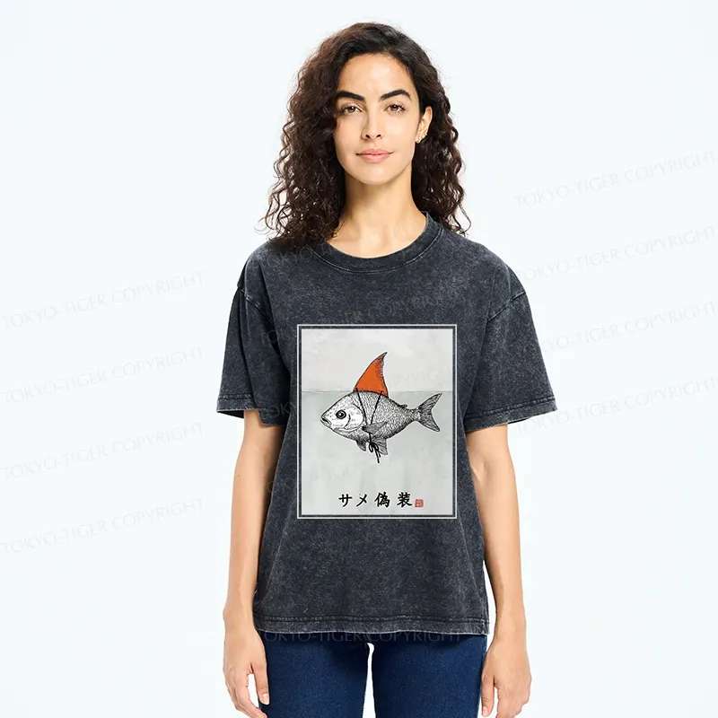 Tokyo-Tiger Funny Fish Disguised As Shark Washed T-Shirt