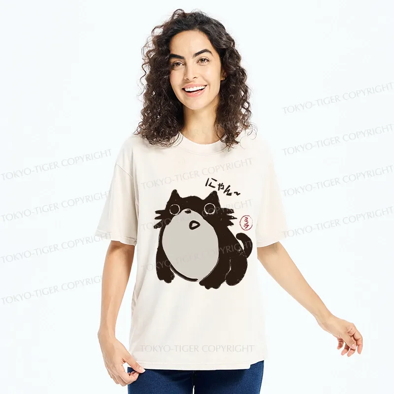 Tokyo-Tiger Whimsical Feline Washed T-Shirt