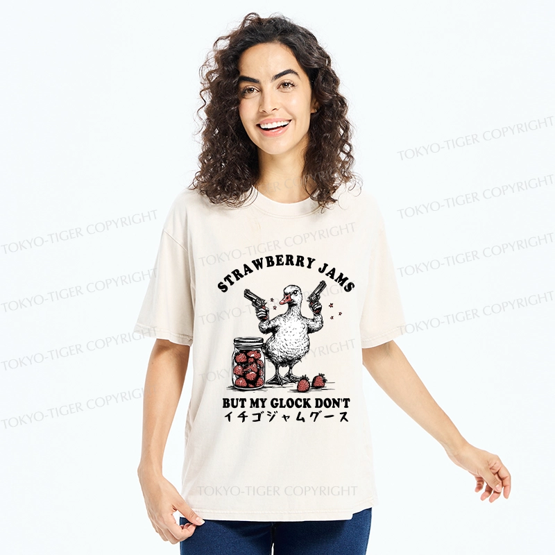Tokyo-Tiger Strawberry Jam Funny Washed T-Shirt