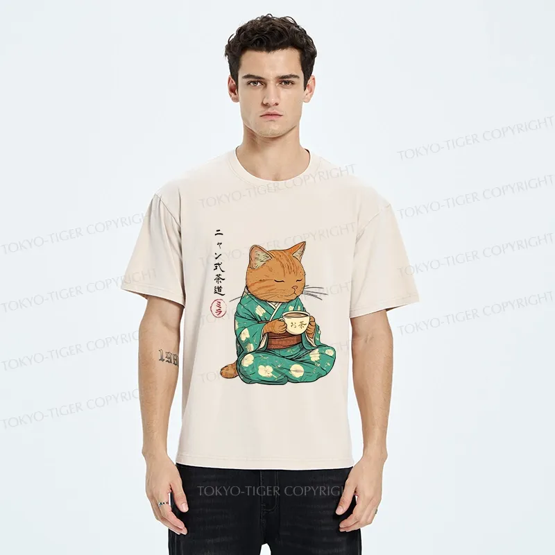 Tokyo-Tiger Purr-style Tea Ceremony Washed T-Shirt