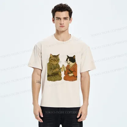 Tokyo-Tiger Cat Tasting Sake Washed T-Shirt